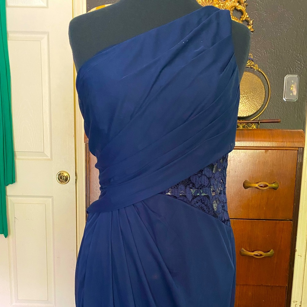 One shoulder Navy Lace Bridesmaids Dress